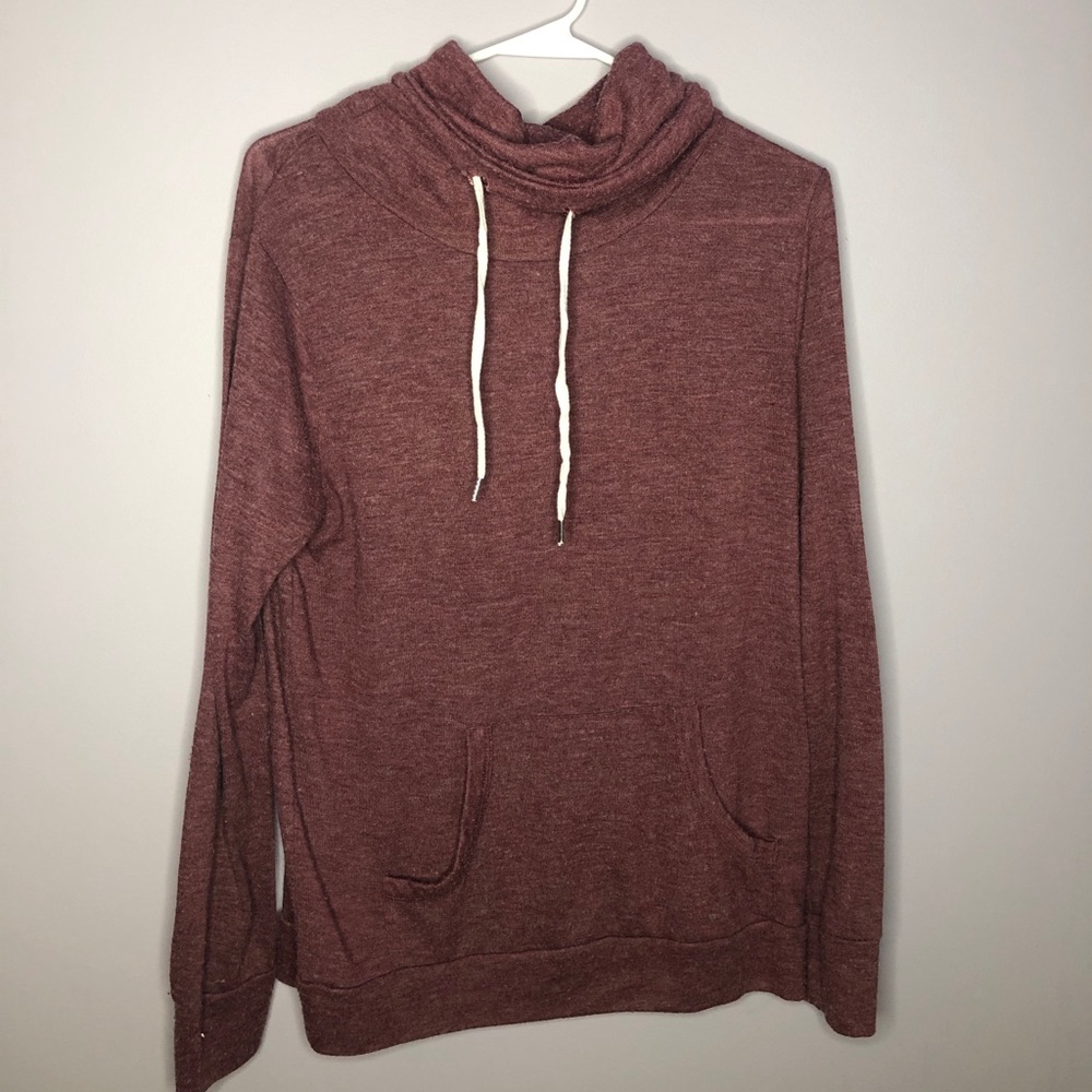 Plum turtle neck shirt with hood